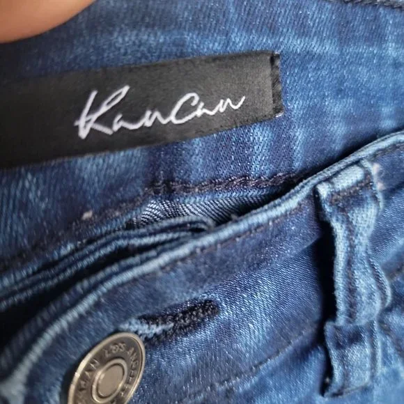 Size L Kancan Women's Cuffed Denim Short Shorts Mid Rise Medium Blue Cotton - Picture 3 of 5